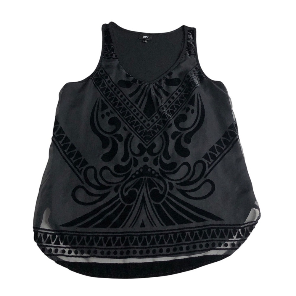 Mossimo Velvet Tank Burnout Top Women M Black Sleeveless Whimsigoth Goth Witchy